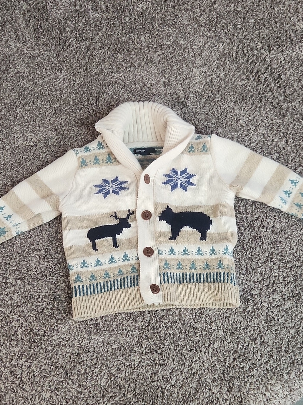 GAP Cream & Navy Woodland Button Cardigan